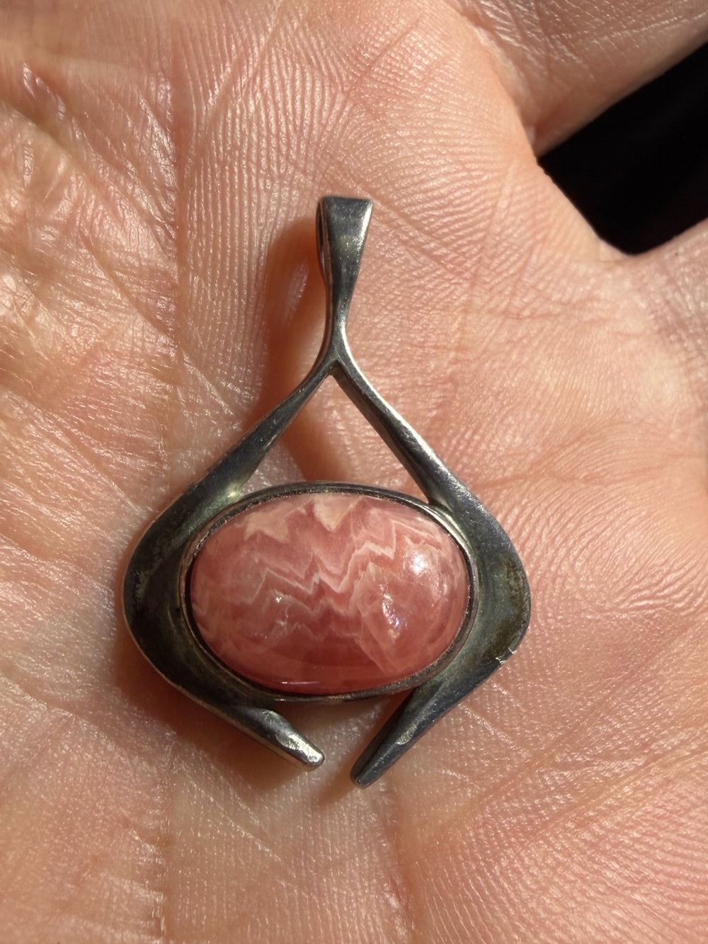 Navajo JVB Jimmy Victor Begay Sterling Cabochon pink Rhodochrosite Pendant